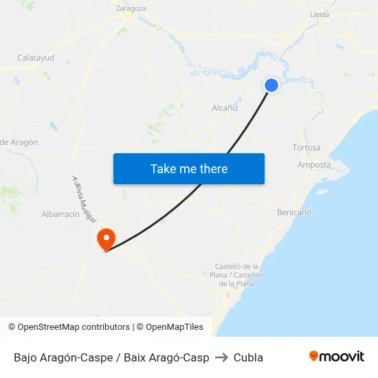 Bajo Aragón-Caspe / Baix Aragó-Casp to Cubla map