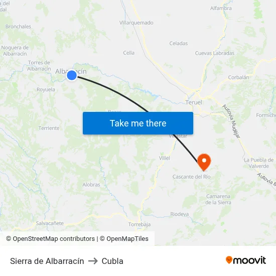 Sierra de Albarracín to Cubla map