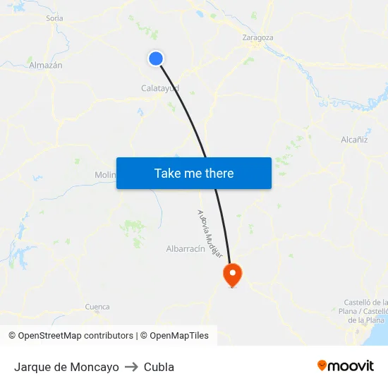 Jarque de Moncayo to Cubla map
