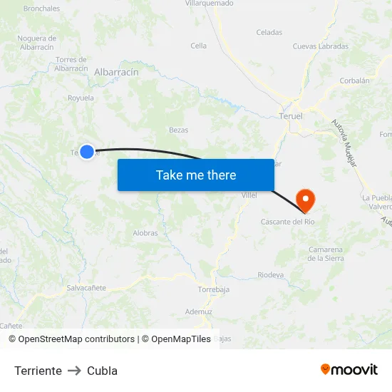 Terriente to Cubla map