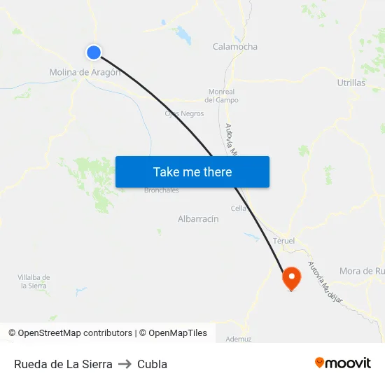Rueda de La Sierra to Cubla map