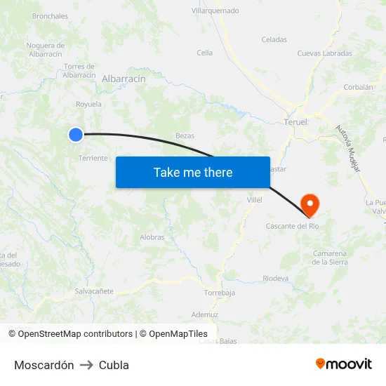 Moscardón to Cubla map