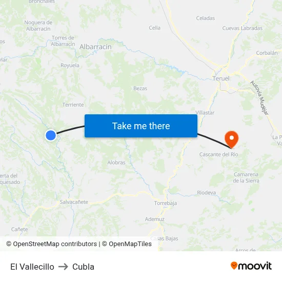 El Vallecillo to Cubla map