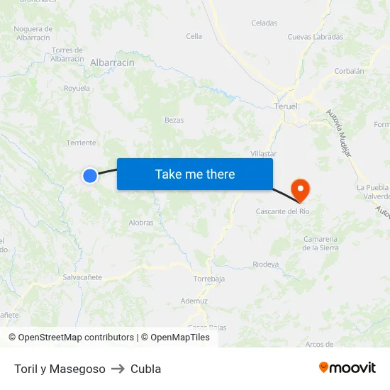 Toril y Masegoso to Cubla map