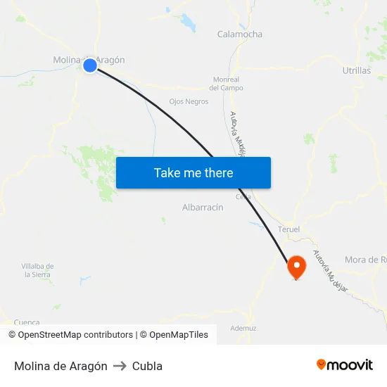 Molina de Aragón to Cubla map