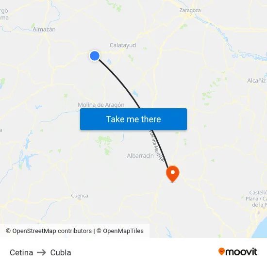 Cetina to Cubla map