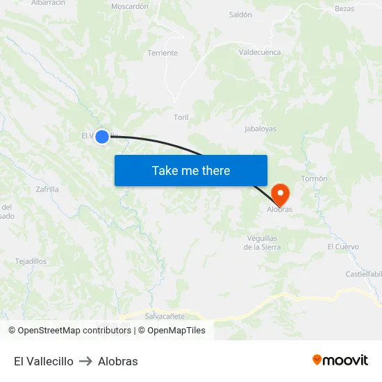 El Vallecillo to Alobras map