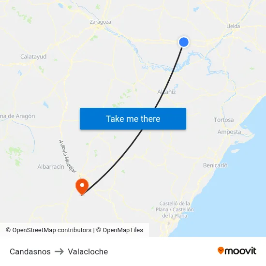 Candasnos to Valacloche map