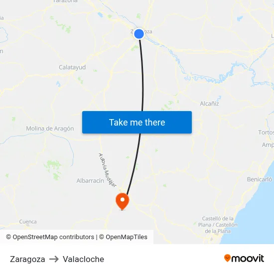 Zaragoza to Valacloche map