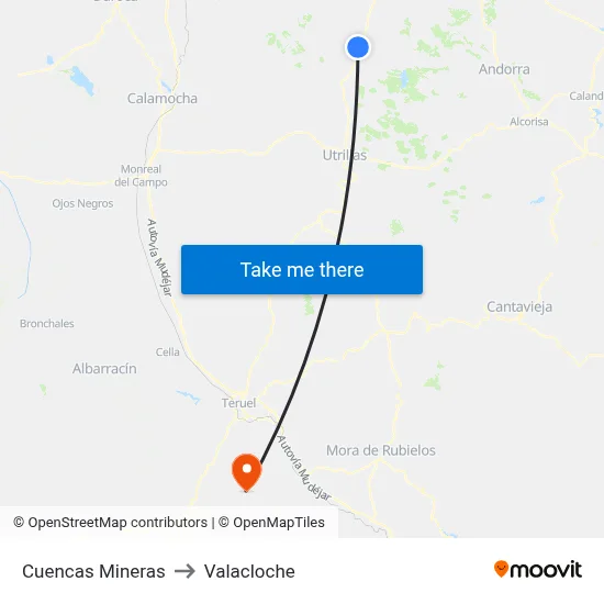 Cuencas Mineras to Valacloche map