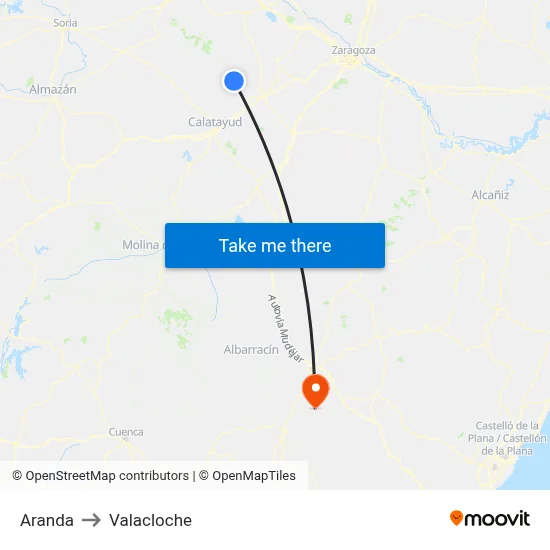 Aranda to Valacloche map