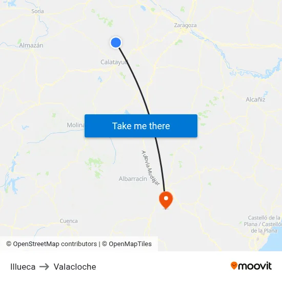 Illueca to Valacloche map