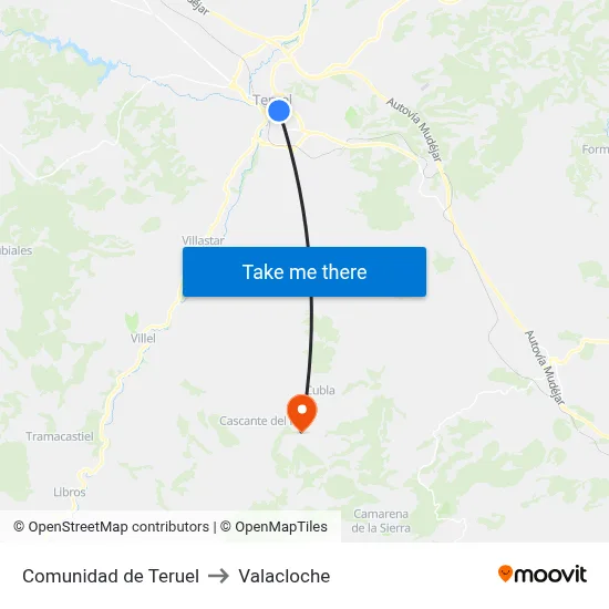 Comunidad de Teruel to Valacloche map