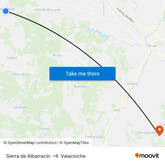 Sierra de Albarracín to Valacloche map