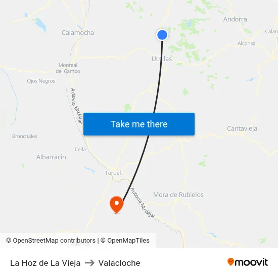La Hoz de La Vieja to Valacloche map