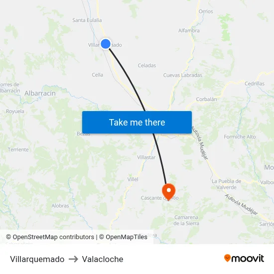 Villarquemado to Valacloche map