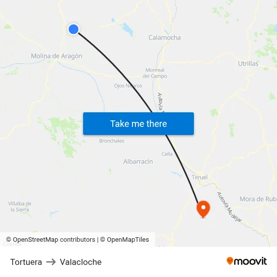 Tortuera to Valacloche map