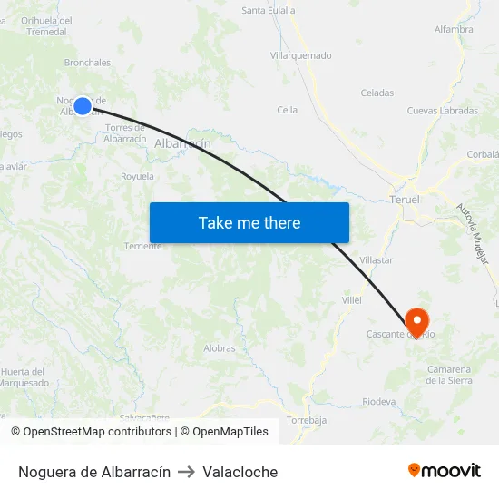 Noguera de Albarracín to Valacloche map