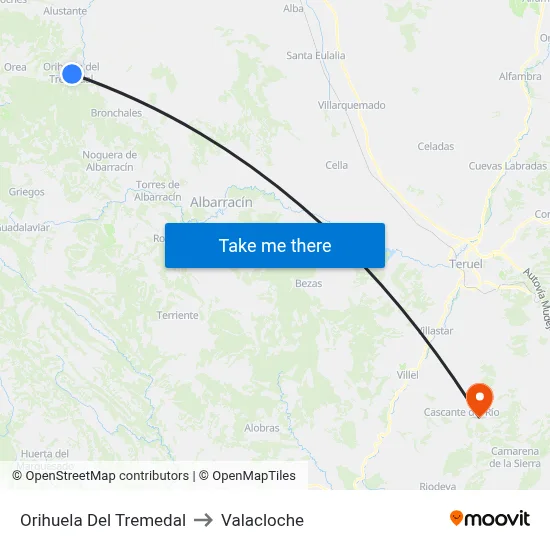Orihuela Del Tremedal to Valacloche map