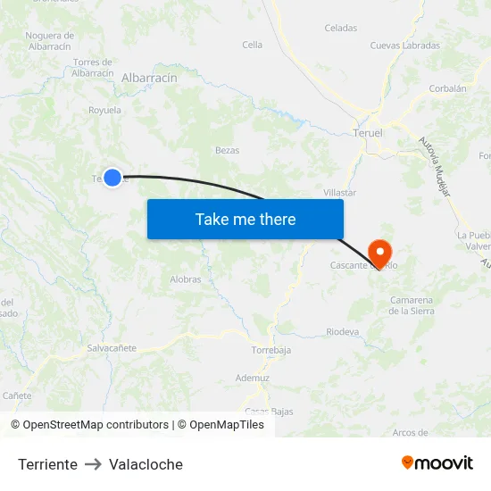 Terriente to Valacloche map