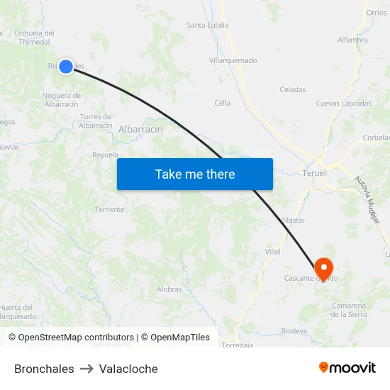 Bronchales to Valacloche map