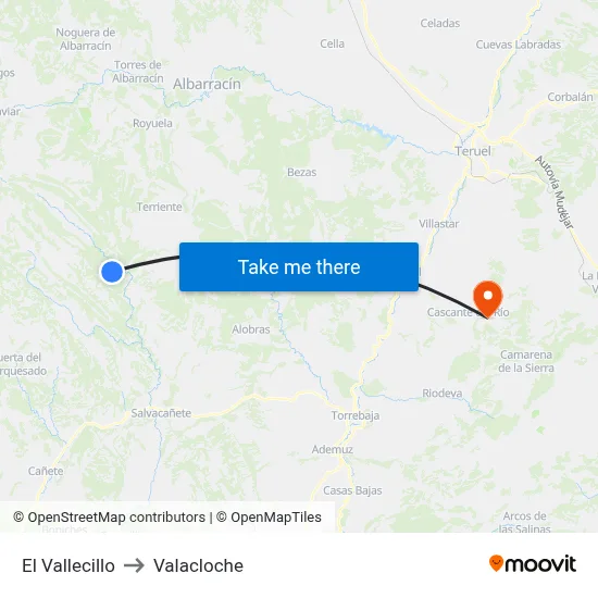 El Vallecillo to Valacloche map