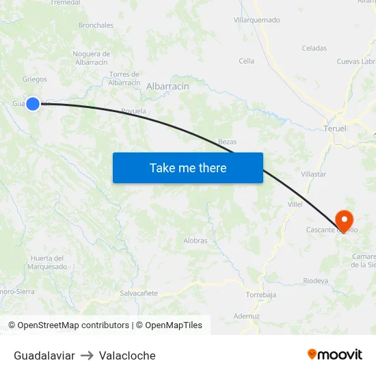 Guadalaviar to Valacloche map