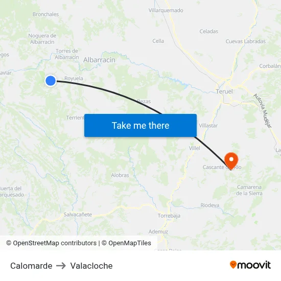 Calomarde to Valacloche map
