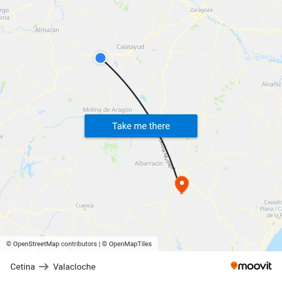 Cetina to Valacloche map
