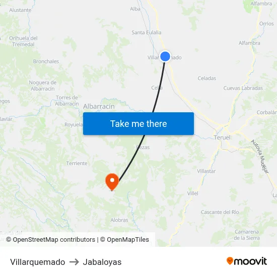 Villarquemado to Jabaloyas map
