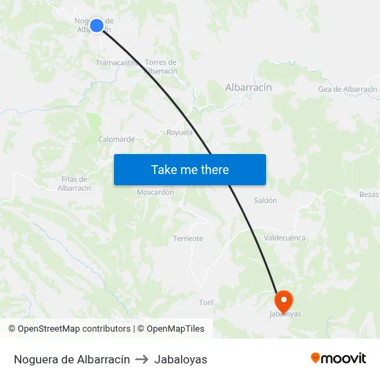 Noguera de Albarracín to Jabaloyas map
