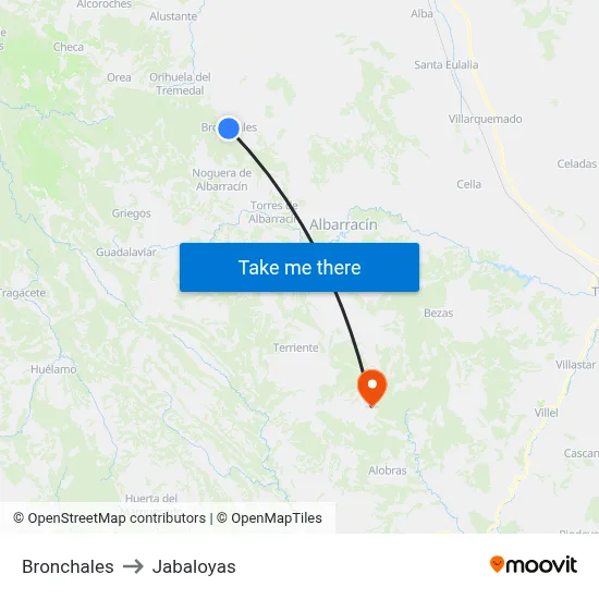 Bronchales to Jabaloyas map