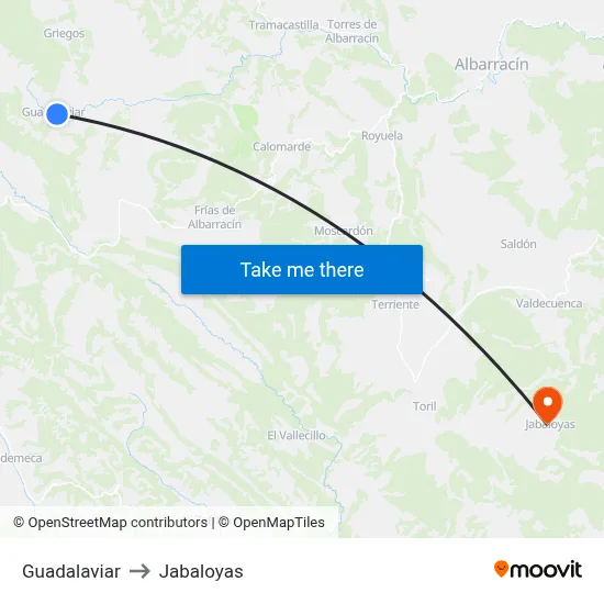 Guadalaviar to Jabaloyas map
