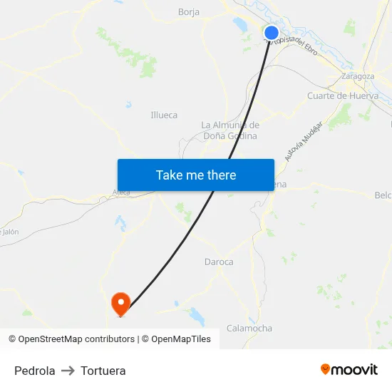 Pedrola to Tortuera map