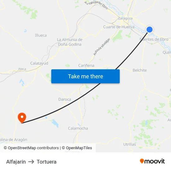 Alfajarín to Tortuera map