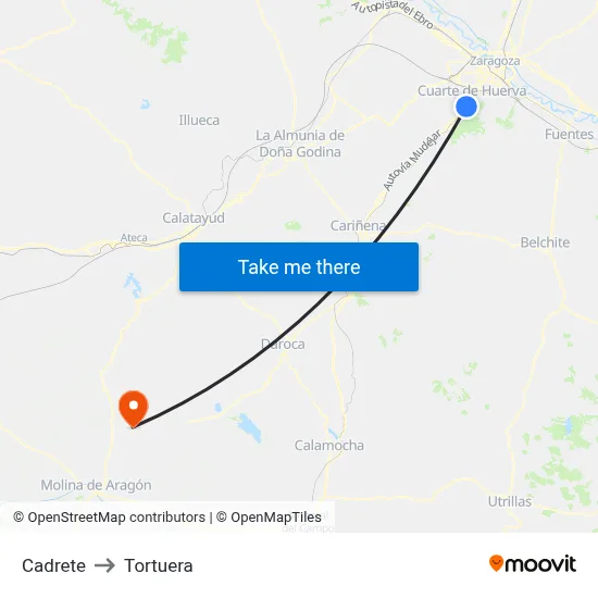 Cadrete to Tortuera map