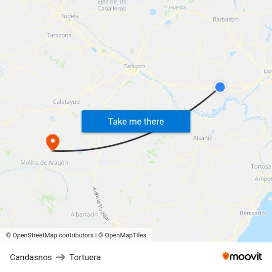 Candasnos to Tortuera map