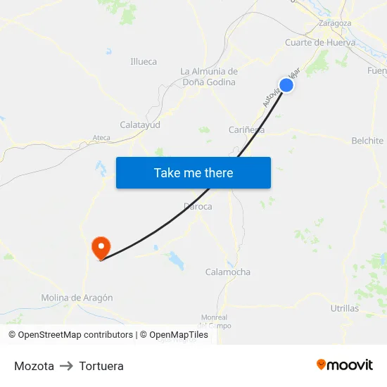 Mozota to Tortuera map