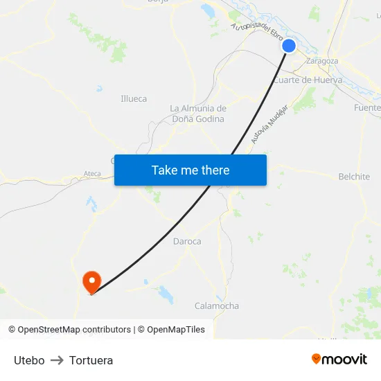 Utebo to Tortuera map