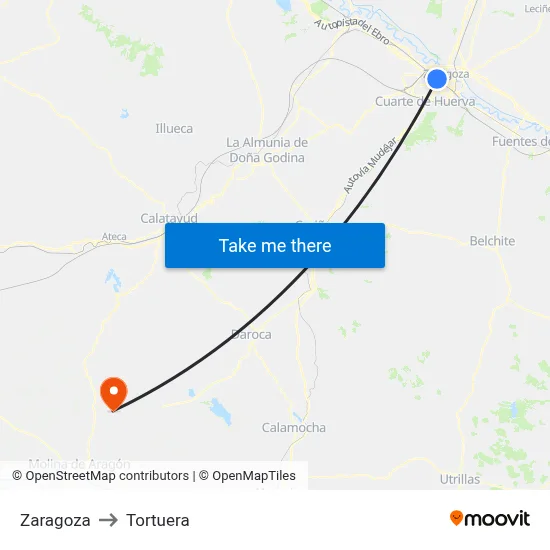 Zaragoza to Tortuera map