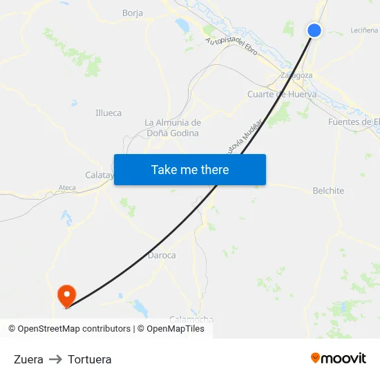 Zuera to Tortuera map