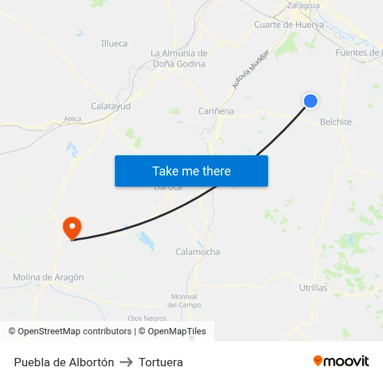 Puebla de Albortón to Tortuera map