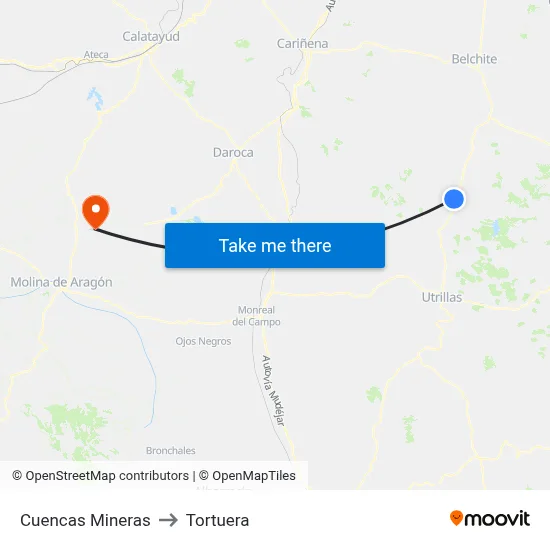 Cuencas Mineras to Tortuera map