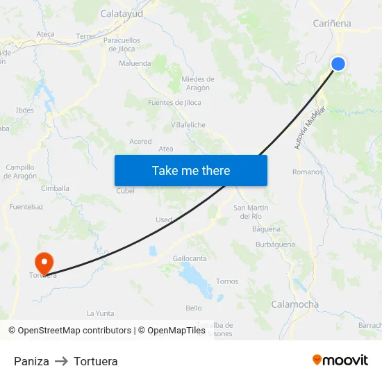 Paniza to Tortuera map