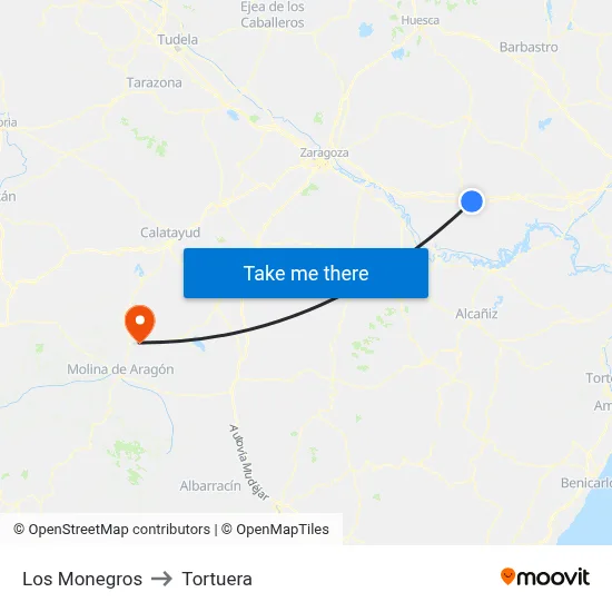 Los Monegros to Tortuera map