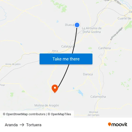 Aranda to Tortuera map