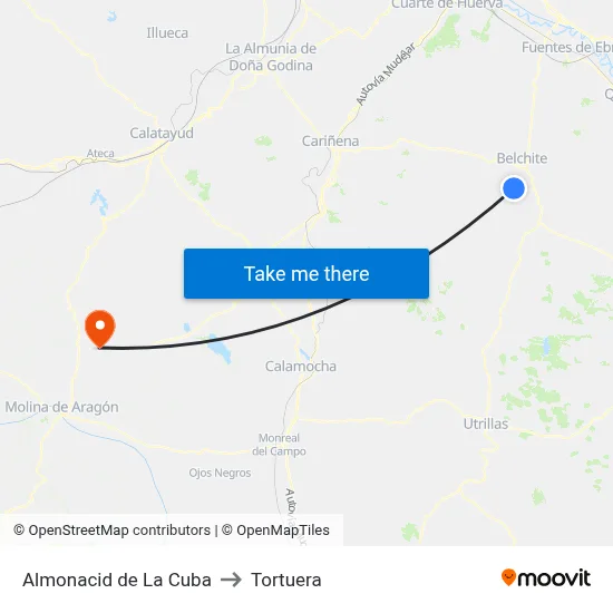 Almonacid de La Cuba to Tortuera map