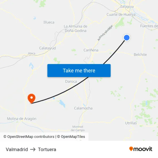 Valmadrid to Tortuera map