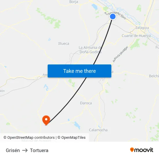 Grisén to Tortuera map
