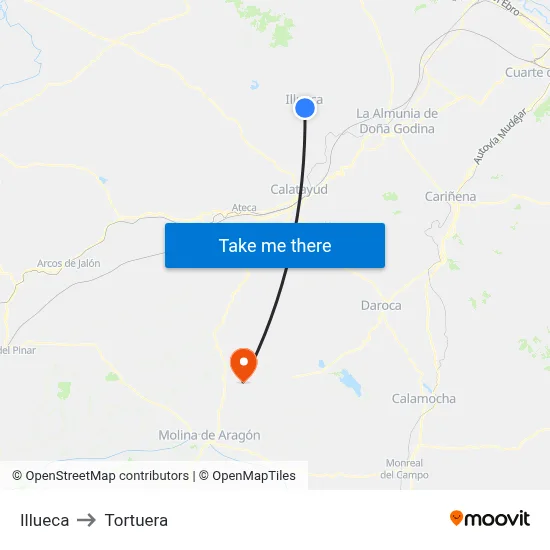 Illueca to Tortuera map